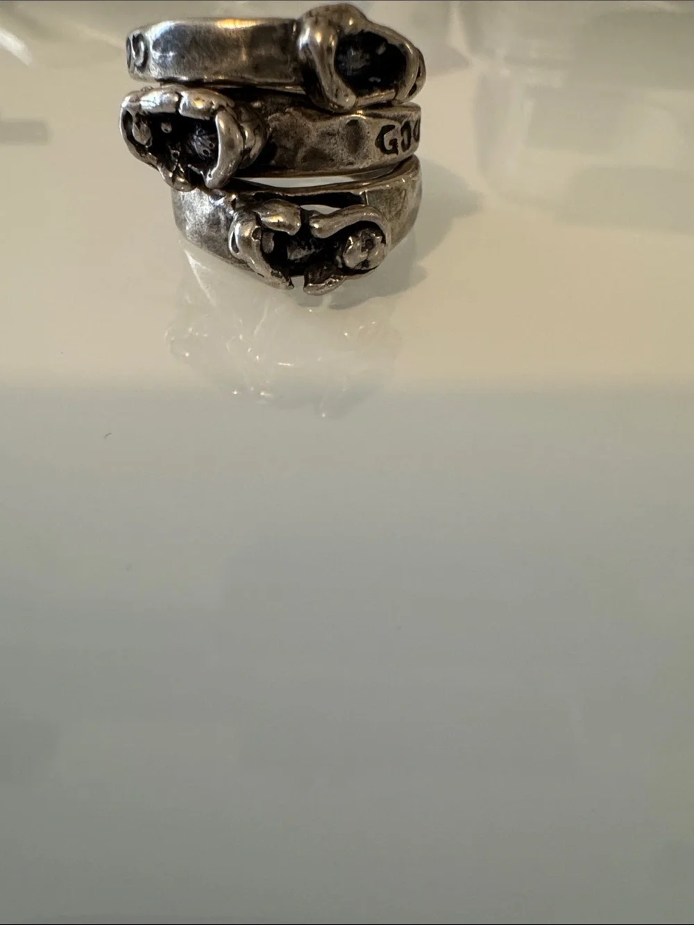 Woman Sterling Silver Signet Ring - Hear/See/feel no evil signet - substantial